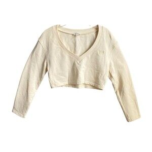 For Love and Lemons Butter Yellow‎ Cropped V-Neck Sweatshirt XS